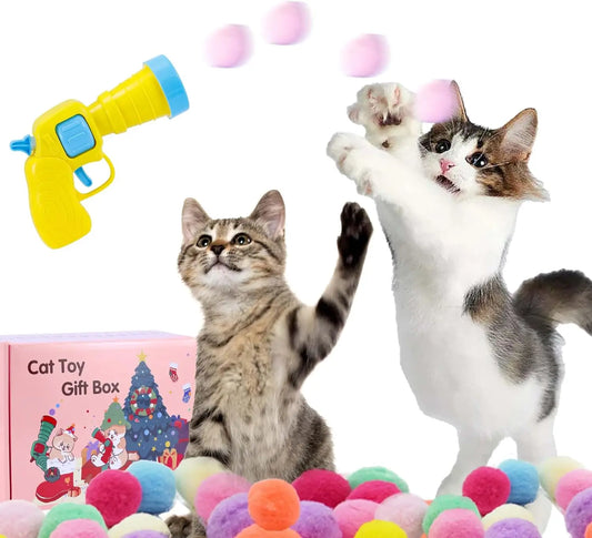 Interactive Cat Toys Balls for Indoor Cats, Cat Ball Launcher Shooter and 80Pcs Pom Pom Balls Marco88marco88store